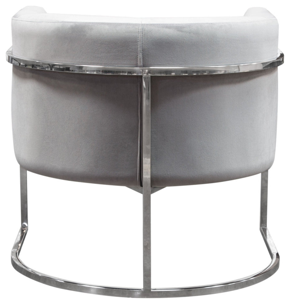Pandora Accent Chair With Stainless Steel Frame, Gray Velvet