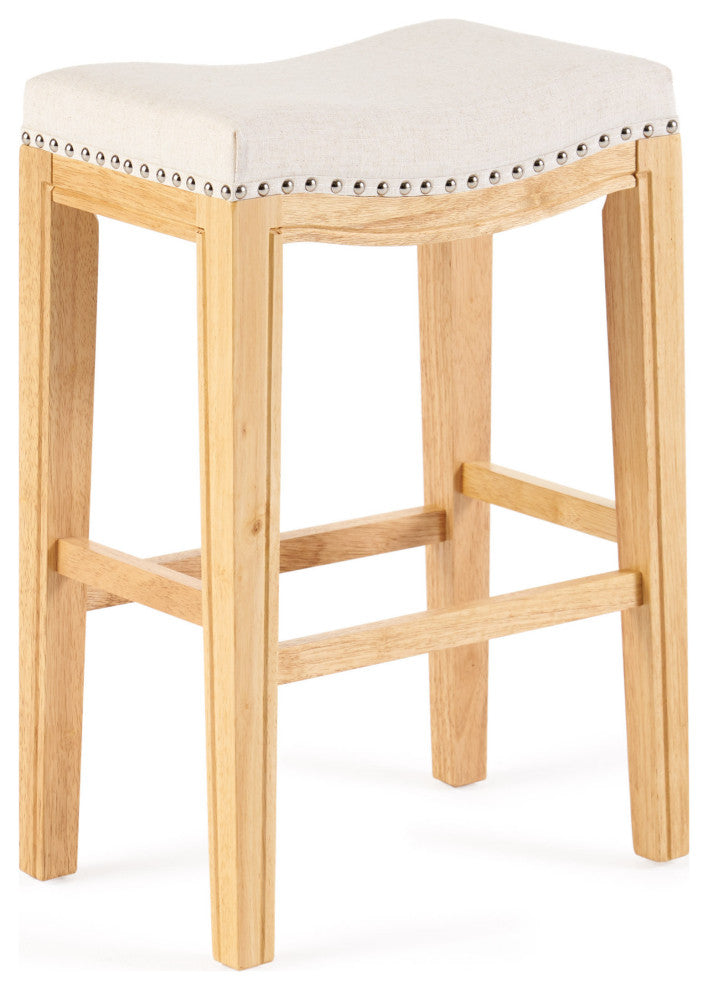 GDF Studio Jaeden Contemporary Studded Backless Stools, Set of 2, Beige Fabric Counter Height