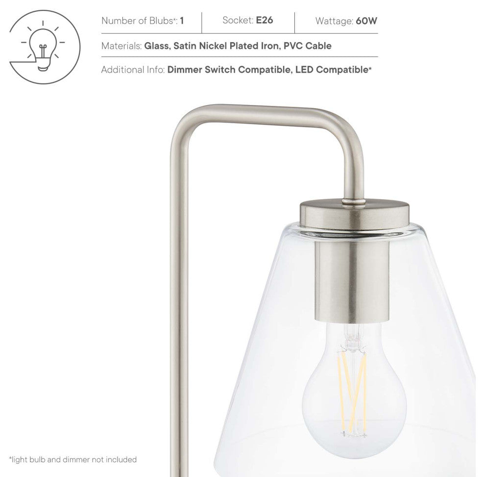 Table Lamp, Silver, Glass, Modern, Mid Century Kitchen Cafe Bistro Hospitality