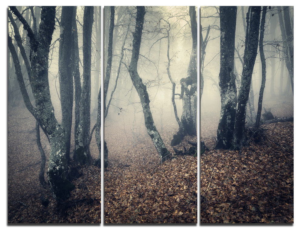 "Mystical Yellow Fog in Fall Forest" Photo Wall Art, 3 Panels, 36"x28"