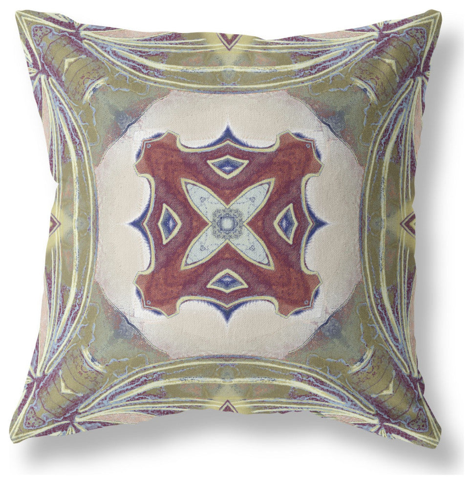 18" Green Brown Geo Tribal Suede Throw Pillow