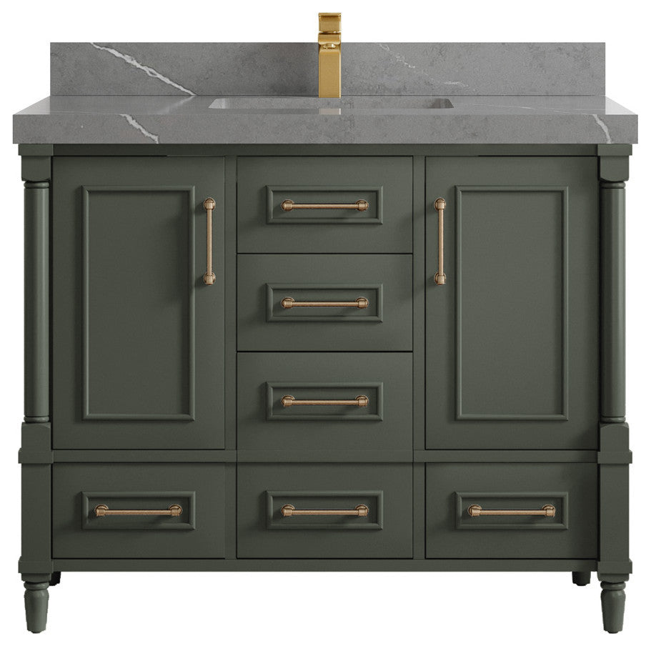 Aberdeen 42 Single Sink Bath Vanity in Pewter Green 2" Piatra Gray