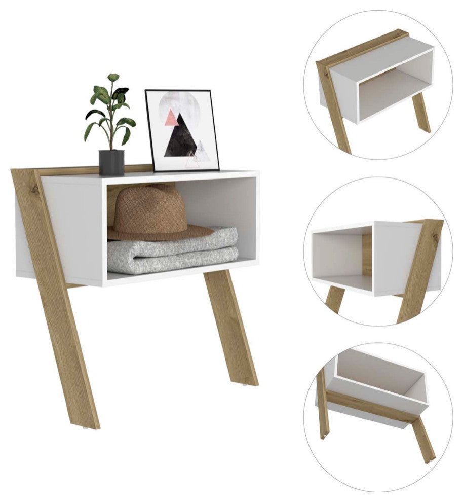 FM FURNITURE Denver Night Stand, with Light Oak Finish - White