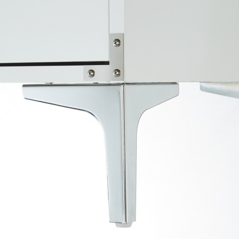 Monica Modern Lacquer Finish Chrome Metal Leg Side Table, White