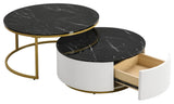 Gewnee Modern Round Nesting Coffee Table Fluted, Black