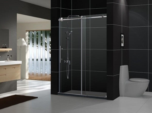 DreamLine Enigma-X Fully Frameless Sliding Shower Door, Brushed Stainless Steel