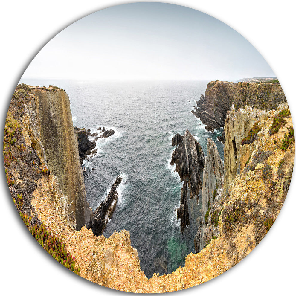 Rocky Bay Portugal Panorama, Beach Large Disc Metal Wall Art, 23"