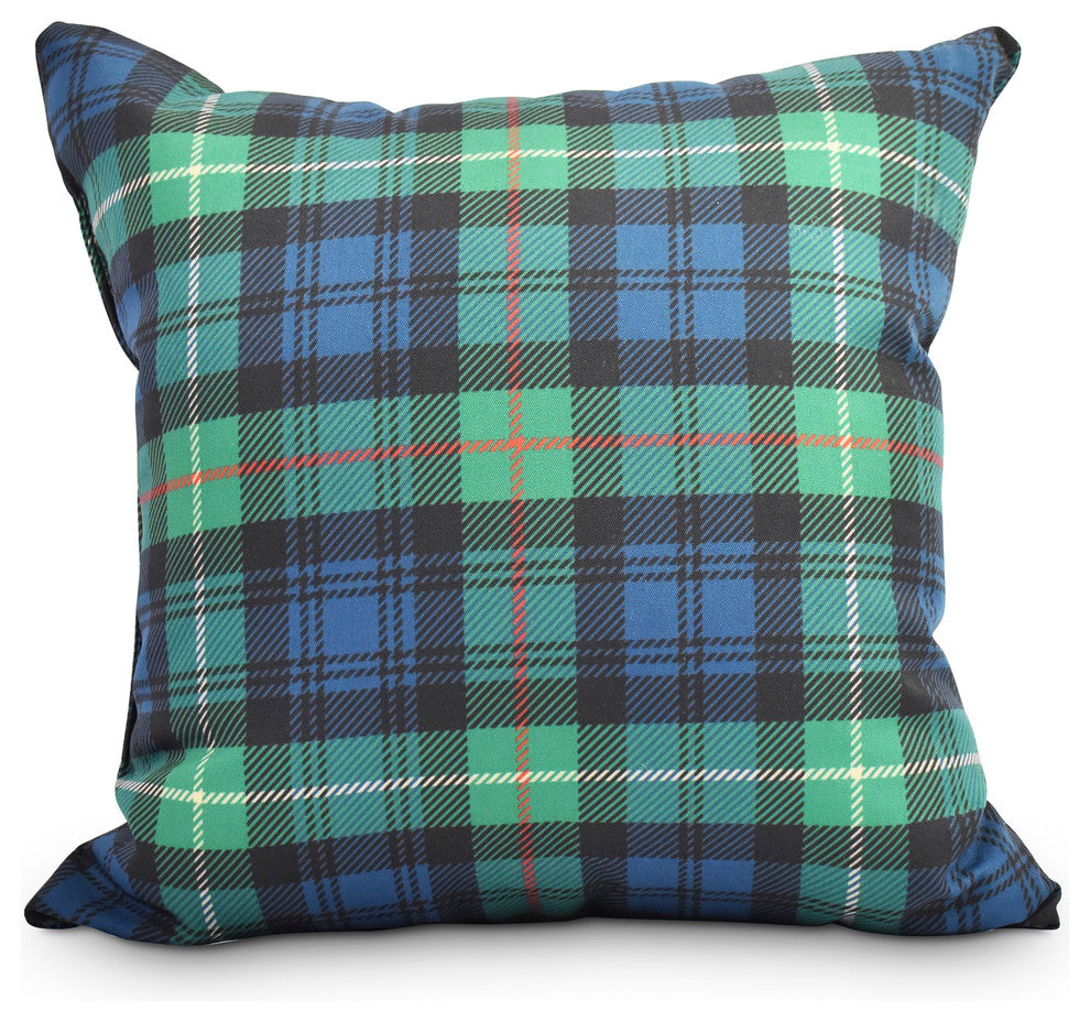 Tartan Plaid Holiday Print Decorative Outdoor Throw Pillow, Navy Blue, 16"