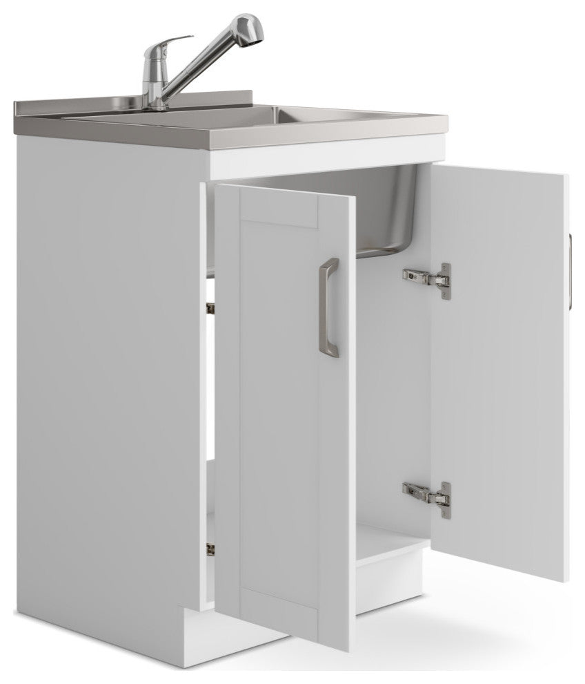Kyle 24" Laundry Cabinet With Faucet and Stainless Steel Sink, White, 24"