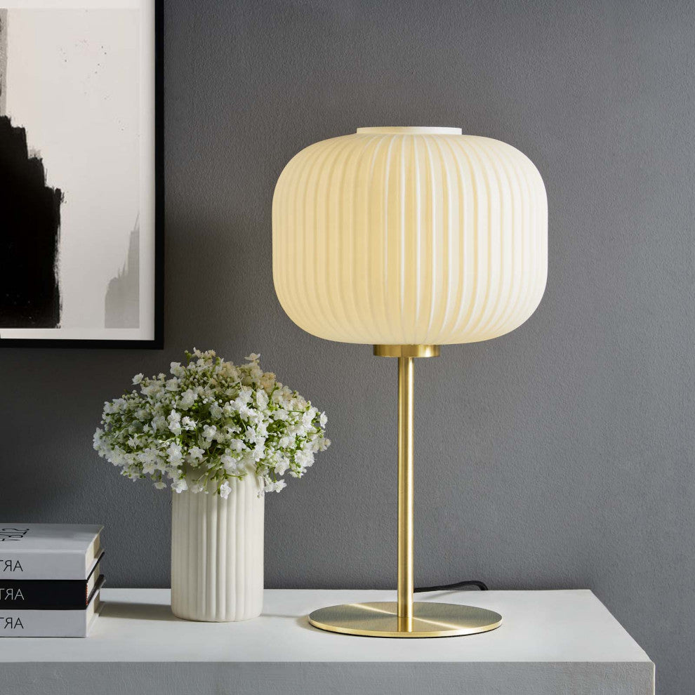 Table Lamp, White Gold, Glass, Modern, Mid Century Cafe Bistro Hospitality