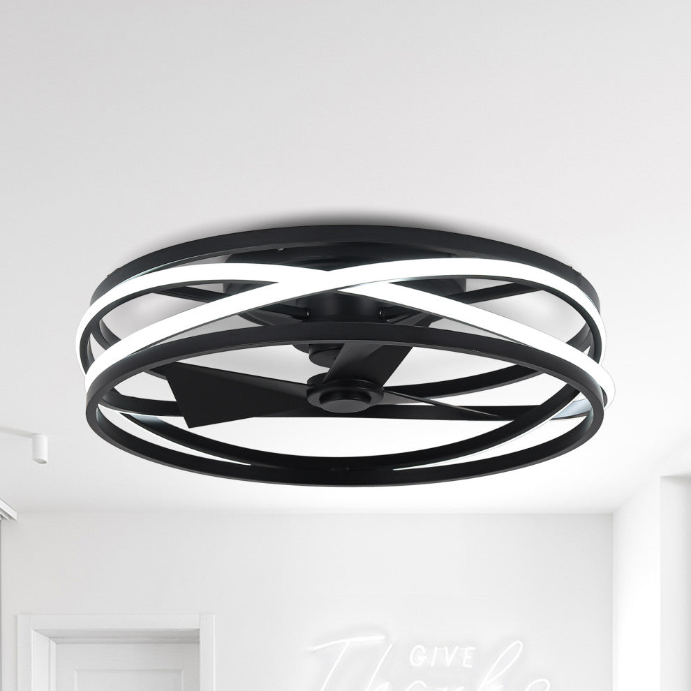 19.68 inch Small Flush Mount Ceiling Fan with Light and Remote, Matte Black