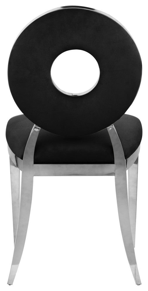 Carousel Upholstered Dining Chair, Set of 2, Black Velvet, Chrome Finish