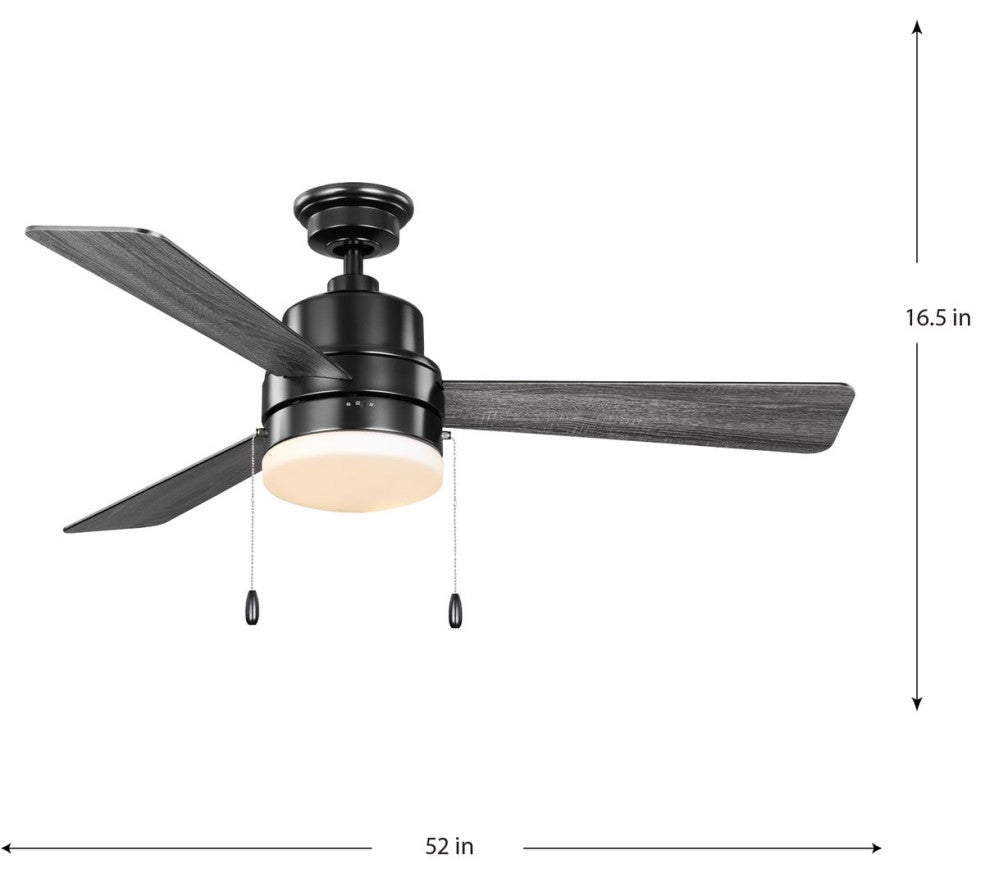 Trevina V 52" 3-Blade Indoor Matte Black Ceiling Fan, Light Kit