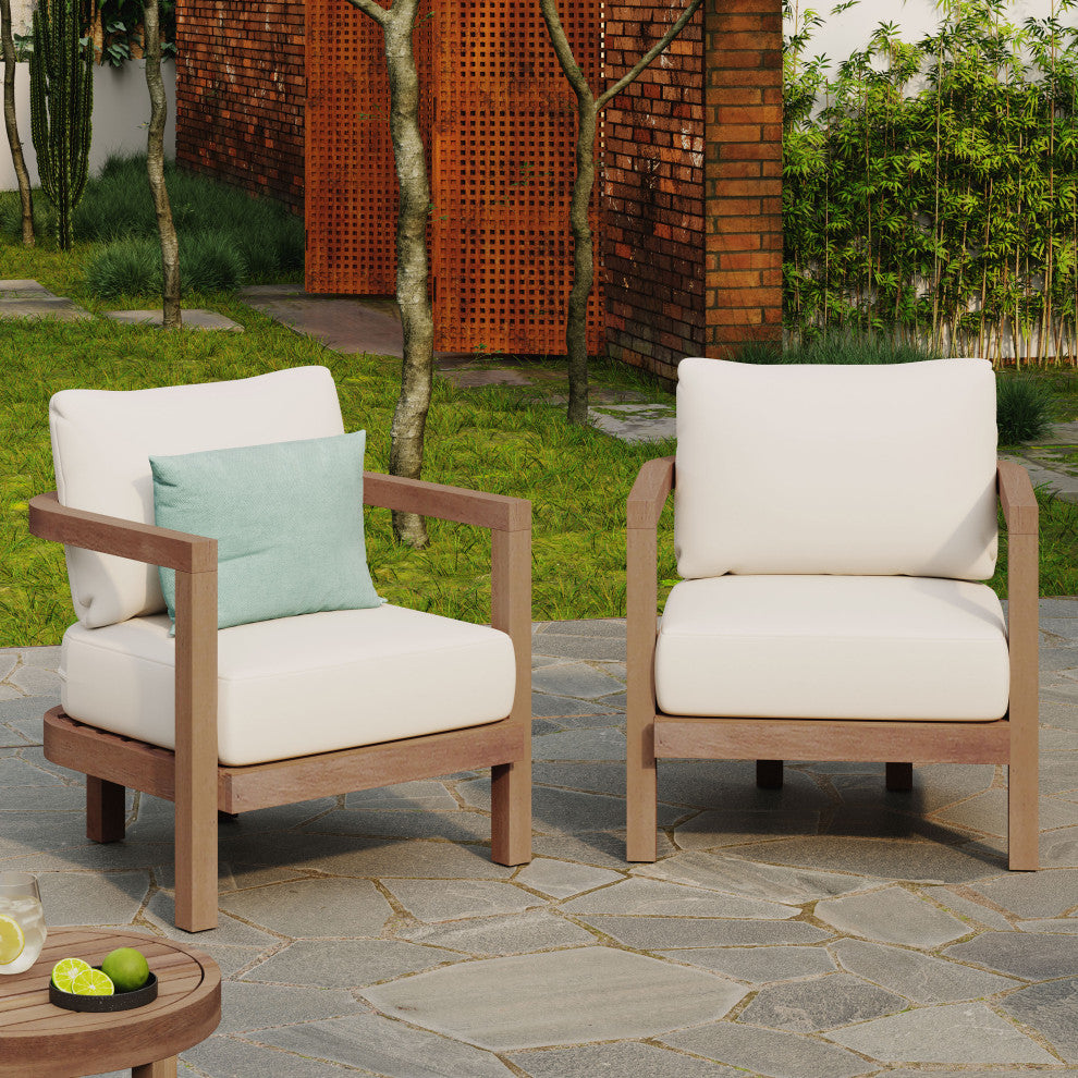 Aston Outdoor Acacia Wood Club Chairs With Cushions, Set of 2