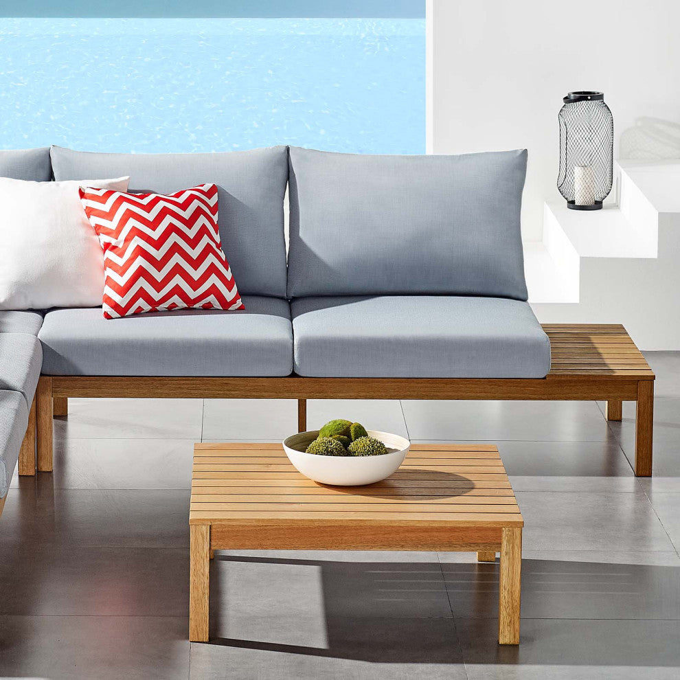 Lounge Loveseat Sofa, Wood, Brown Natural Blue, Modern, Outdoor Patio Bistro