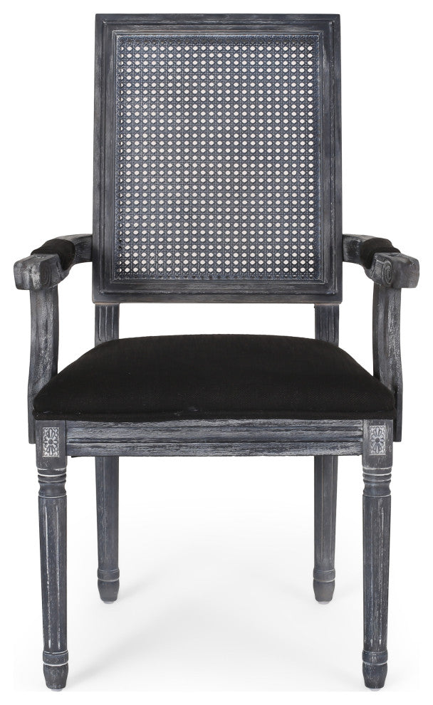 Regan Fabric Upholstered Wood and Cane Expandable 7-Piece Dining Set, Gray/Black