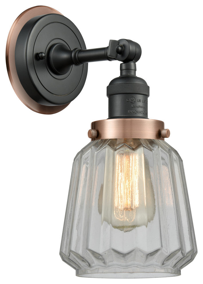 INNOVATIONS LIGHTING 203BK-BPAC-HRAC-G142 Chatham 1 Light Mixed Metals Sconce
