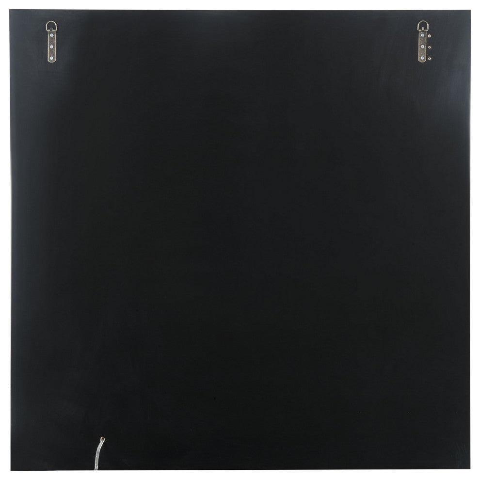 Benzara BM232520 Rectangular World Wall Art With LED, Black and Silver