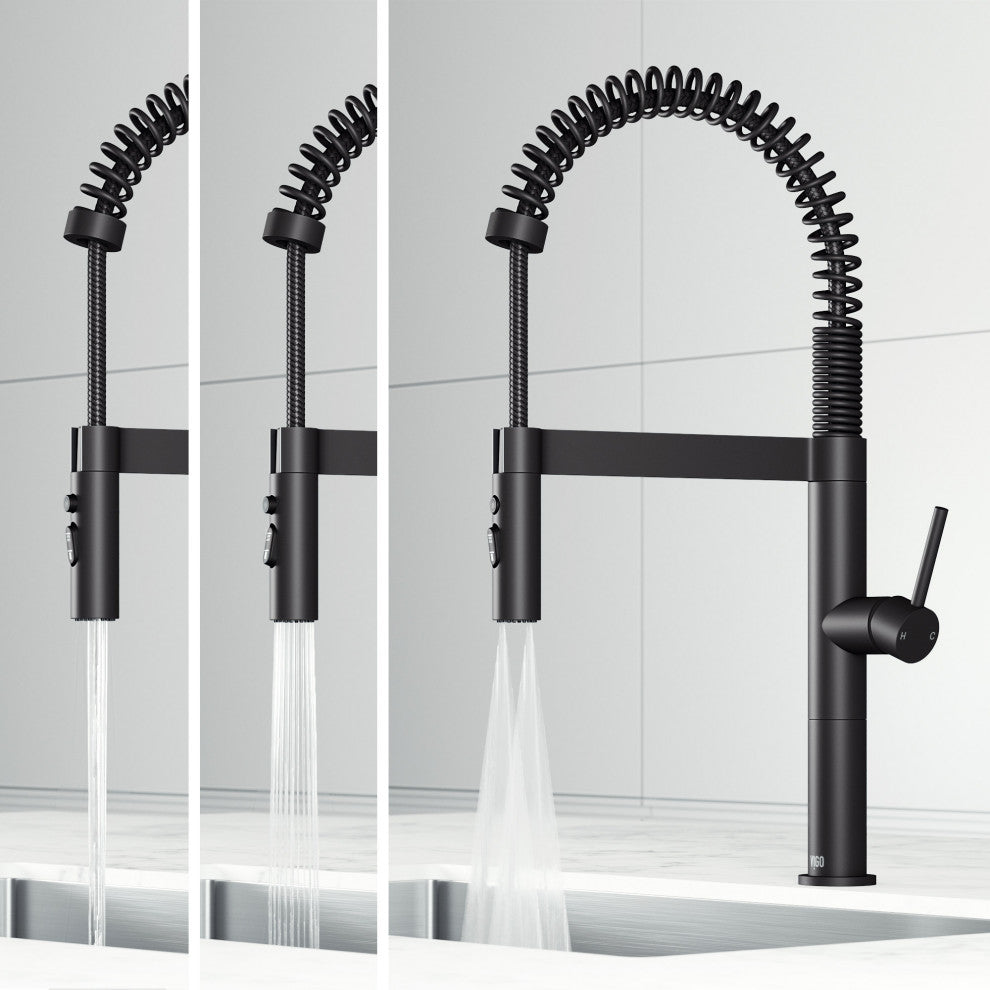 VIGO Edison Pro 20" H Single Handle Pull-Down Sprayer Kitchen Faucet, Matte Black