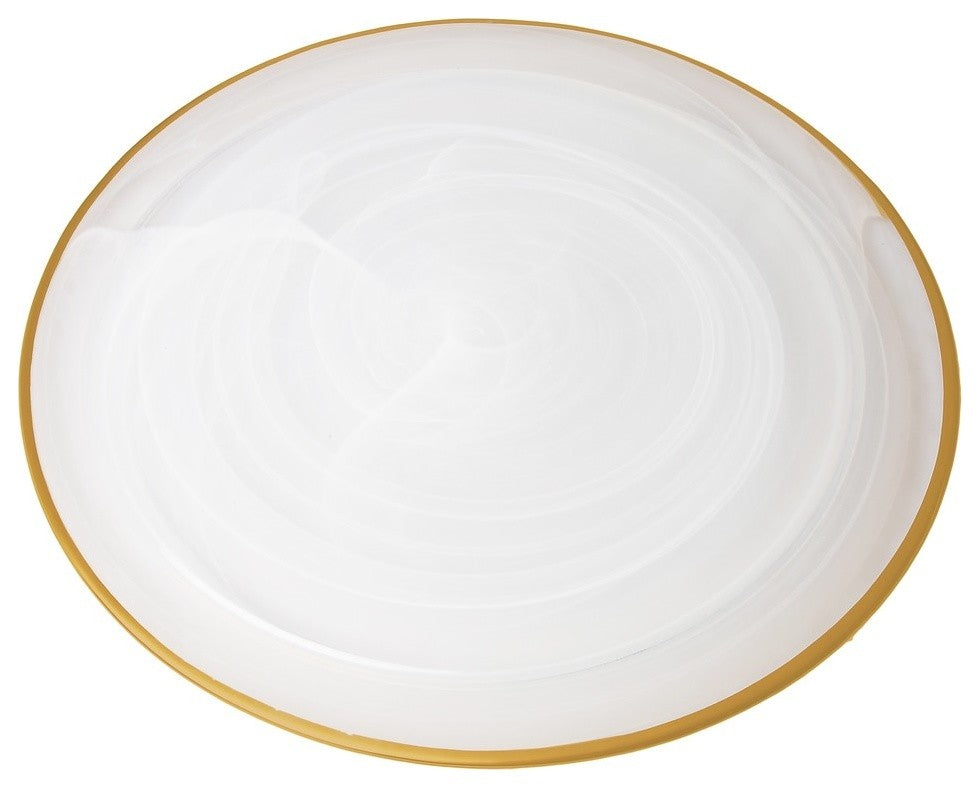 Classic Touch White Alabaster Chargers With Gold Rim, Set of 4
