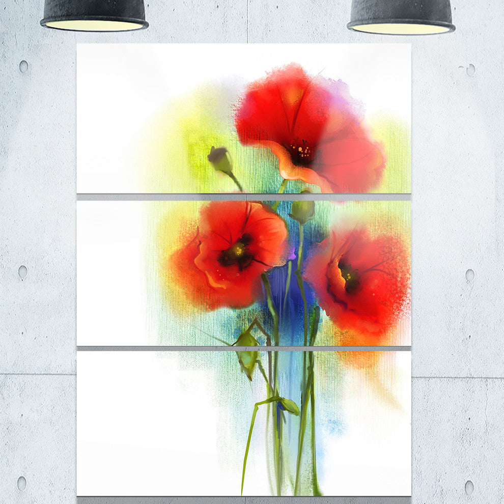 "Bunch of Bright Red Poppy Flowers" Metal Wall Art, 3 Panels, 28"x36"