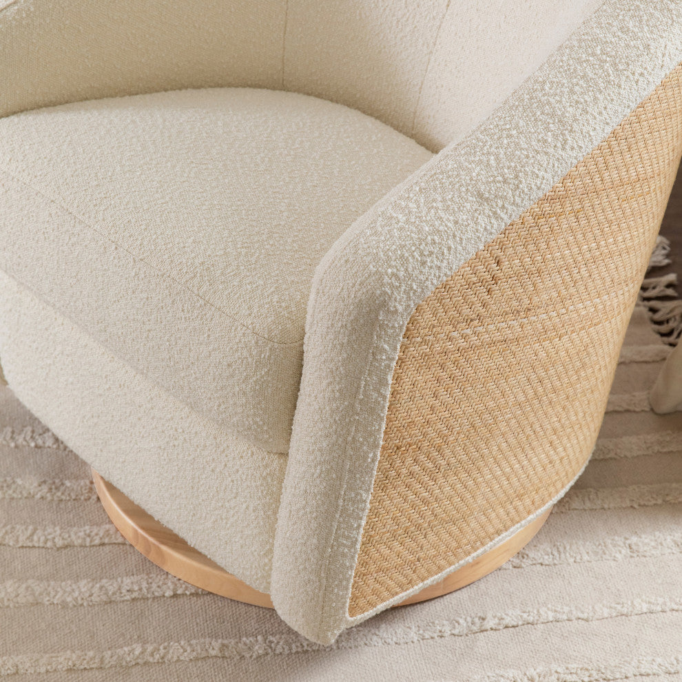 Madison Swivel Glider, Ivory Boucle & Cane With Light Wood Base