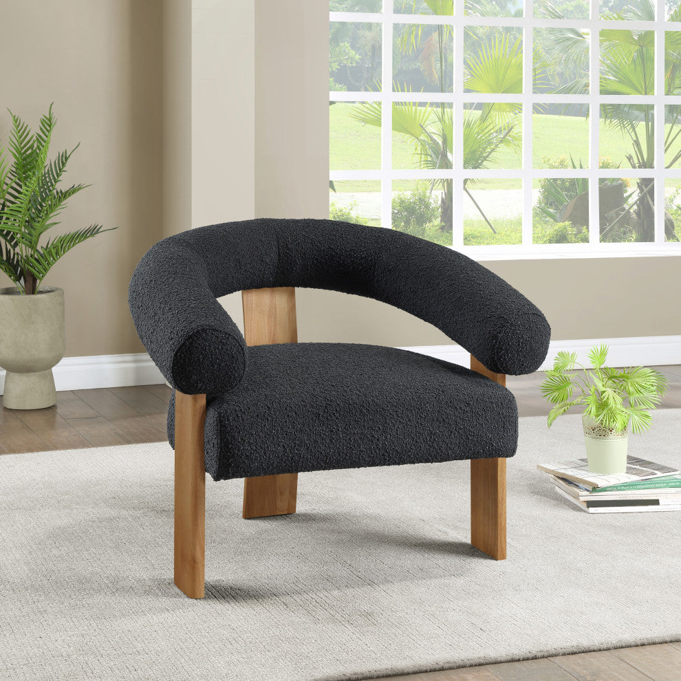 Winston Boucle Fabric Upholstered Accent Chair, Black