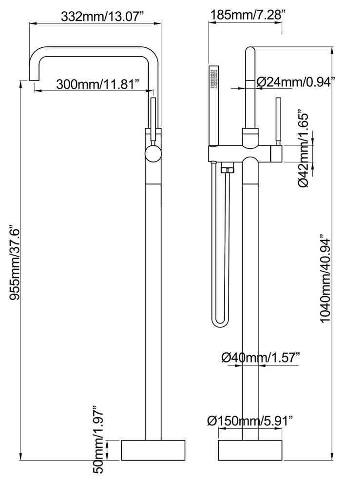 Single Handle Floor Mounted Tub Filler with Handshower