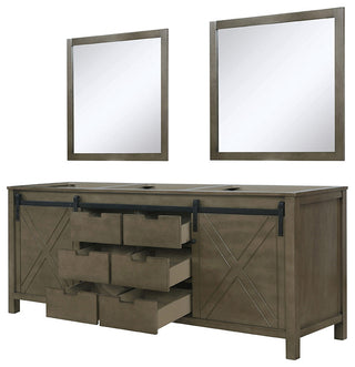 Marsyas 84" Double Vanity, No Top and 34" Mirrors, Rustic Brown