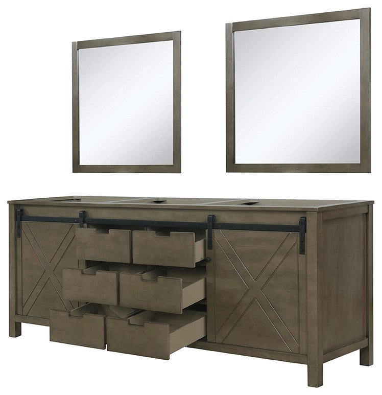 Marsyas 84" Double Vanity, No Top and 34" Mirrors, Rustic Brown