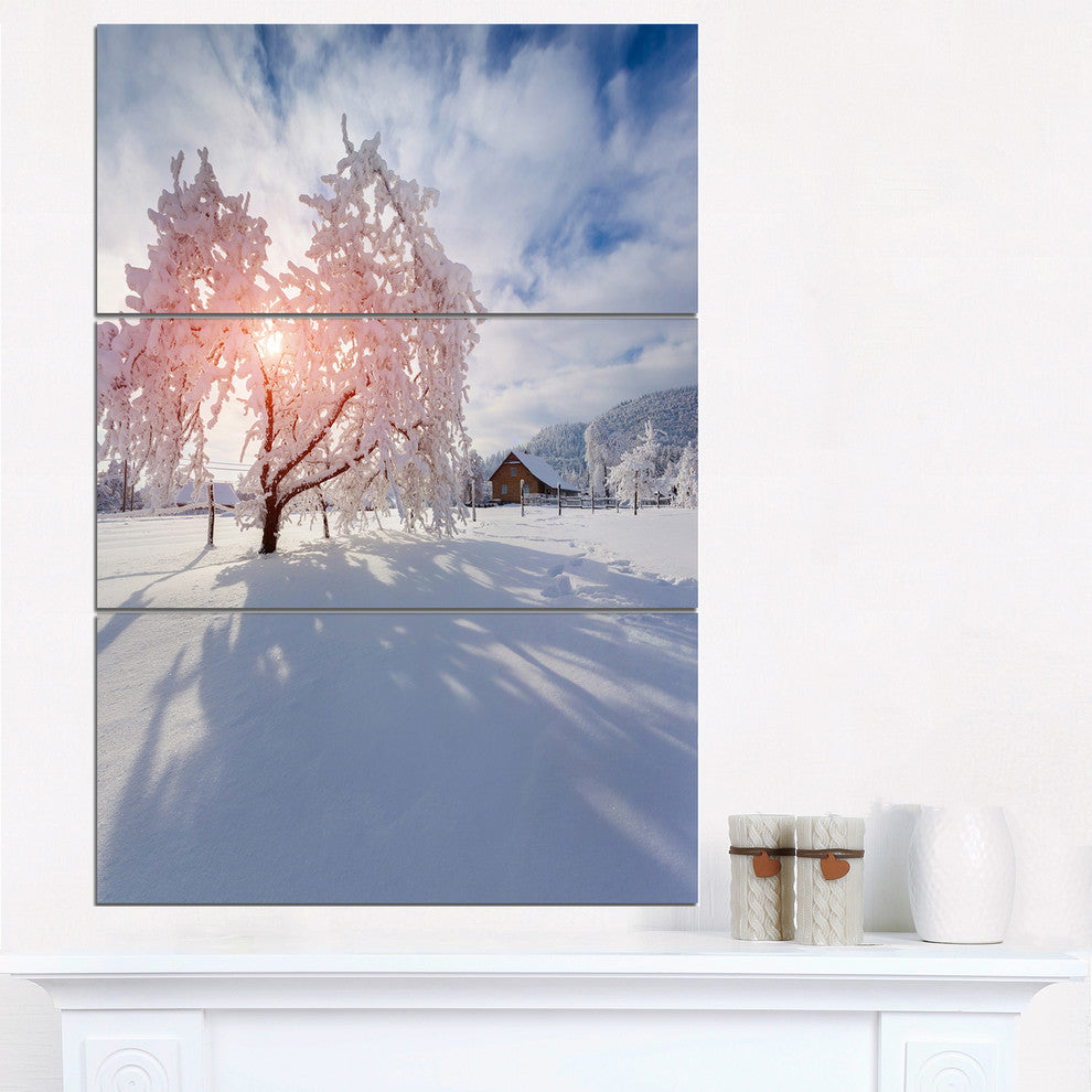 "Winter in Carpathian Village" Photo Metal Wall Art, 3 Panels, 28"x36"