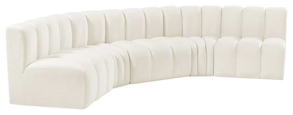 Arc Velvet Upholstered 5-Pc. U-Shaped Modular Sectional, Cream
