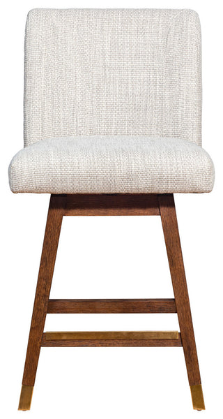 Basila Swivel Counter Stool in Brown Oak Wood Finish with Beige Fabric
