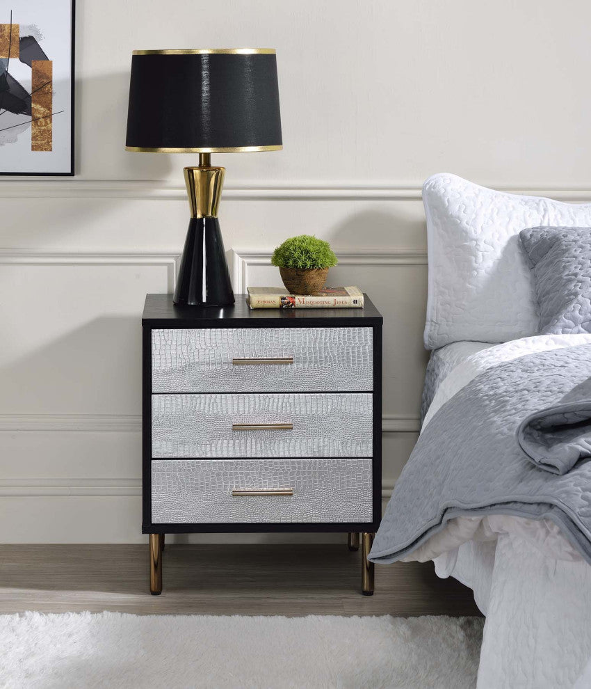 Acme Myles Nightstand Black Silver and Gold Finish