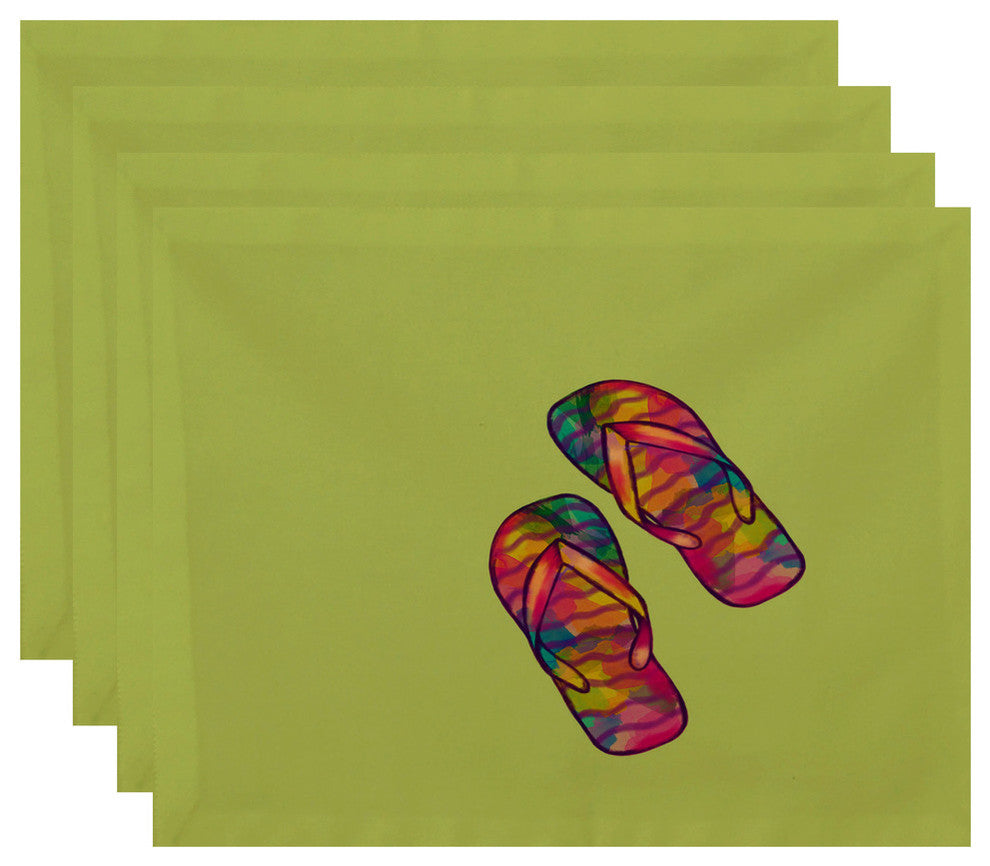 18"x14" Rainbow Flip Flops, Geometric Print Placemat, Set of 4, Green