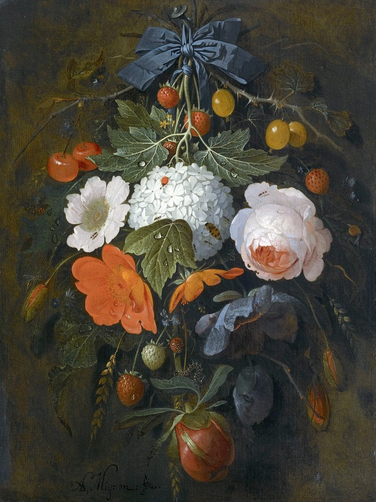 Tile Mural A Festoon Of Flowers and Fruit Abraham Mignon, 6"x8", Glossy