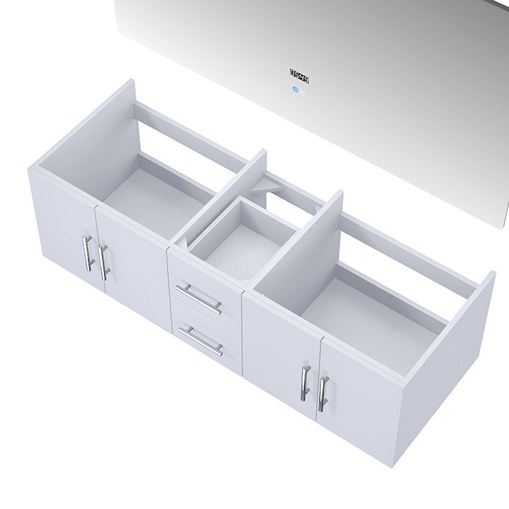 Geneva Transitional Glossy White 60" Double Vanity with 60" Led Mirror, no Top
