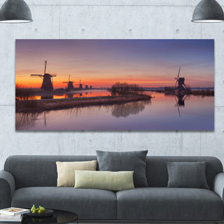 Dutch Windmills Panorama, Oversized Abstract Canvas Art Print, 60x28