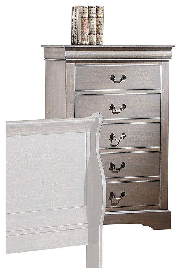 Wooden Five Drawer Chest In Antique Gray Finish