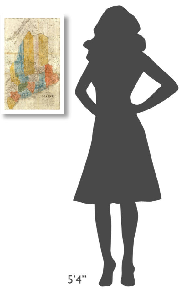 "Map of Maine, 1843" Digital Paper Print by W. Anson, 15"x24"