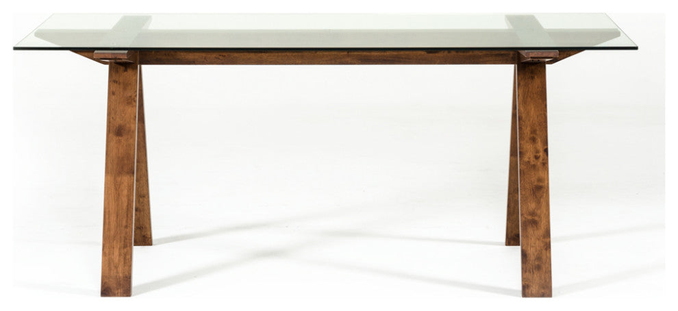 HomeRoots 30" Walnut Wood and Glass Dining Table