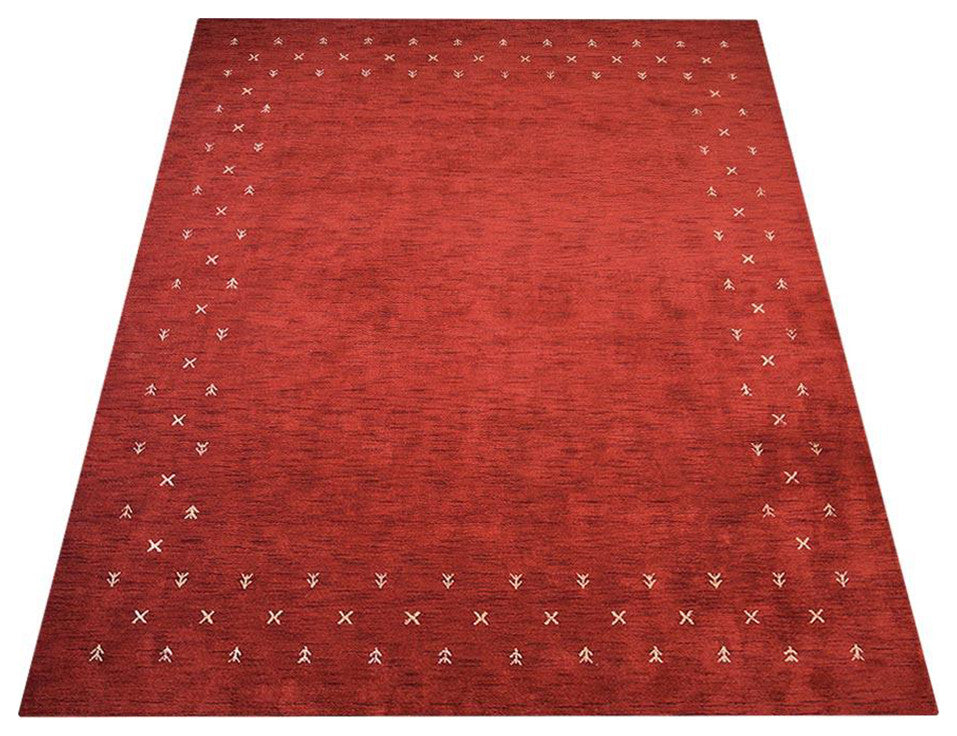 HAND KNOTTED LOOM WOOL ECO-FRIENDLY AREA RUGS - Rectangle, Red, Contemporary