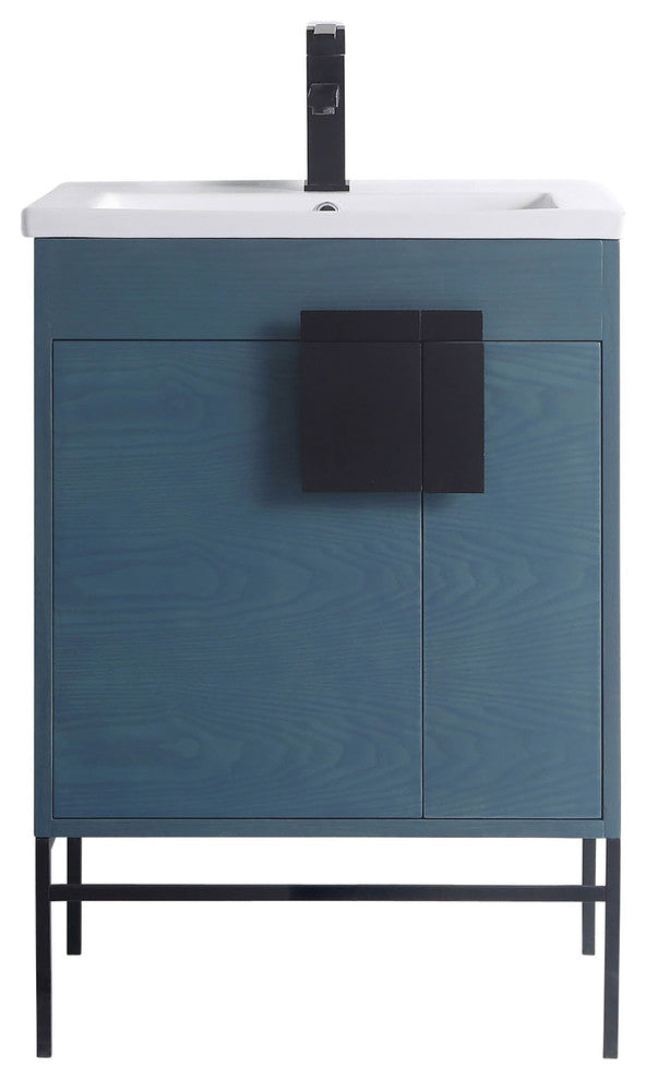 Bathroom Vanity Set, French Blue, 24", Black Hardware