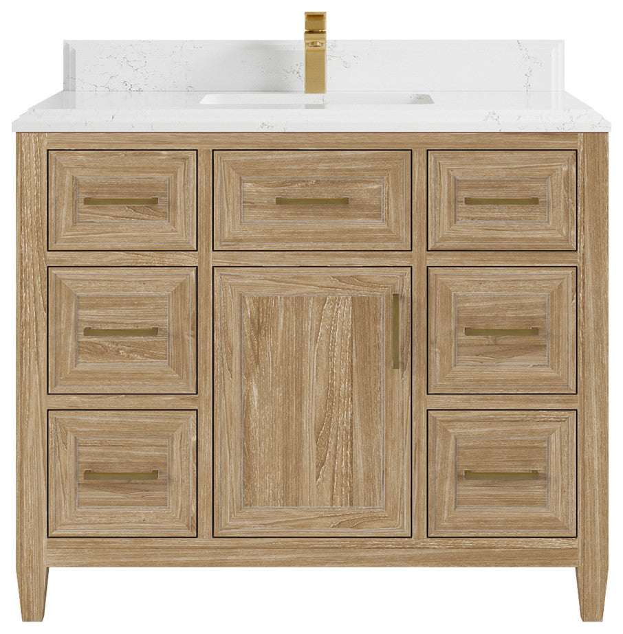 Santa Monica 42 Single Sink Bath Vanity in Whitewashed Teak 1.5" Empira Quartz
