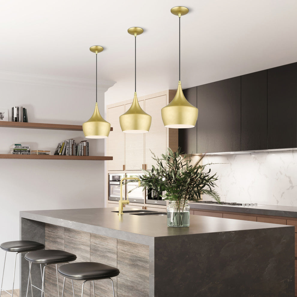 Waldorf 1-Light Soft Gold Pendant, Polished Brass Accents