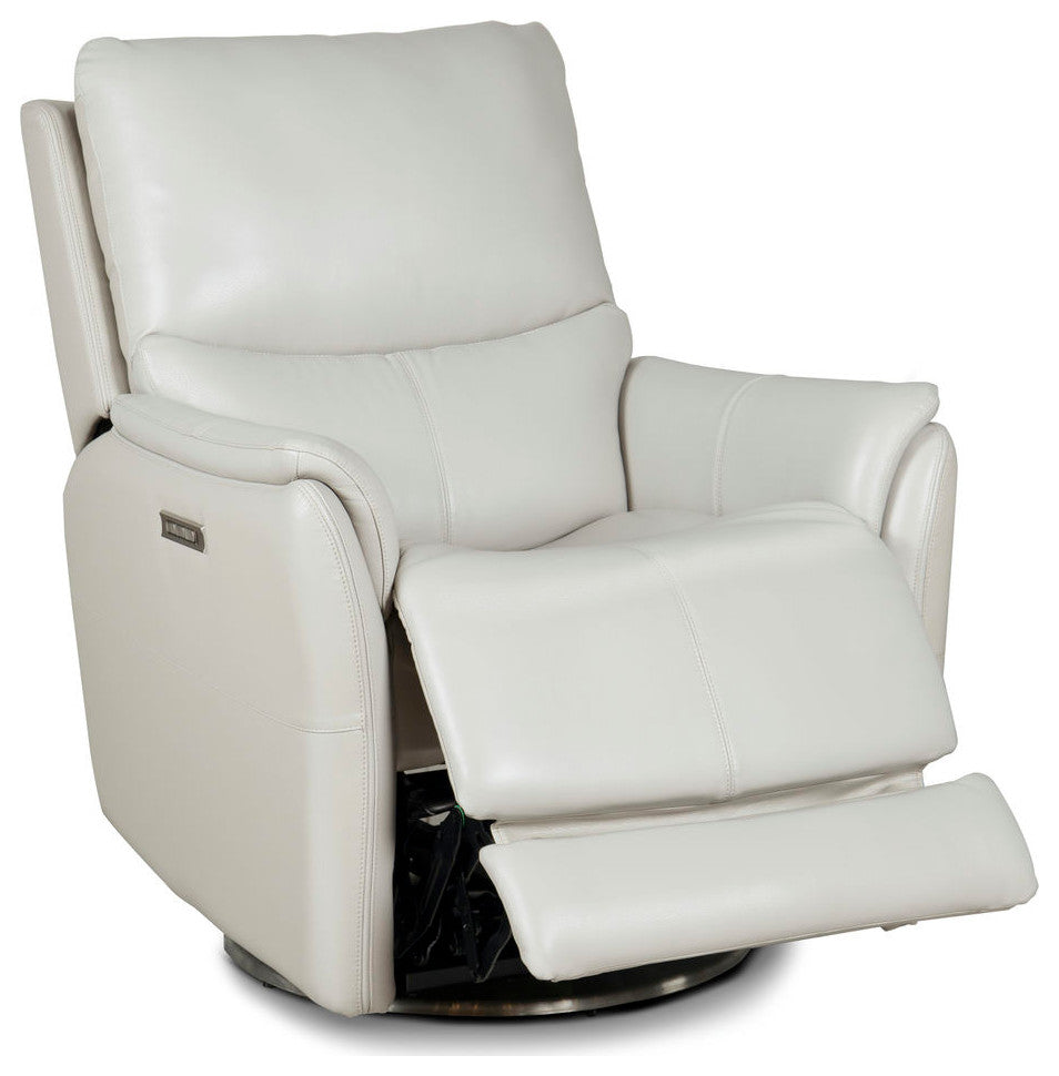 Salem Rainer Ivory Swivel Recliner With Power Recline, Head Rest & Lumbar