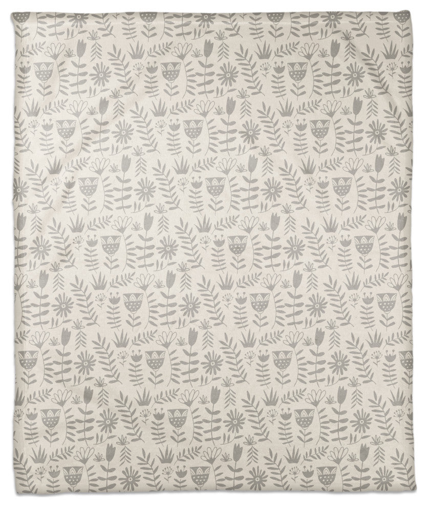 Mod Gray Florals 50x60 Coral Fleece Blanket