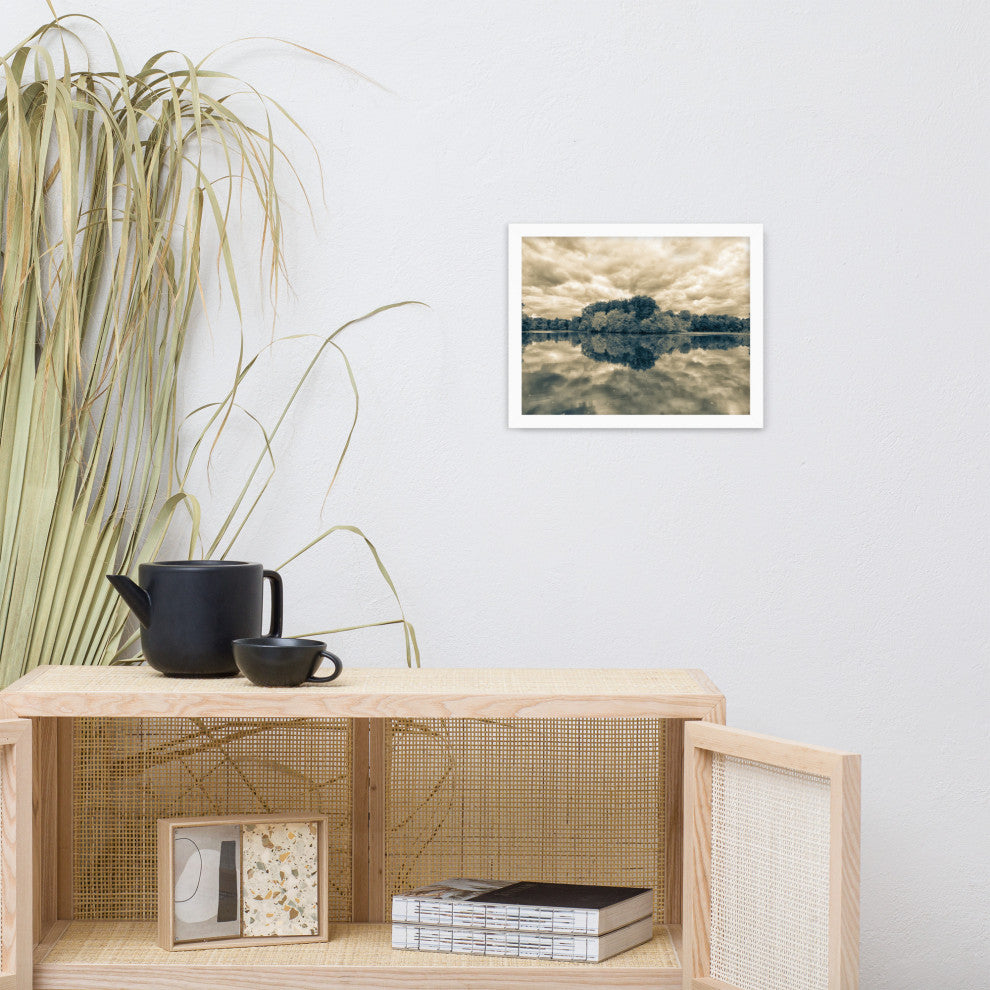 Autumn Reflections Rural Landscape Sepia Framed Photo Paper Wall Art Prints, White, 11" X 14"