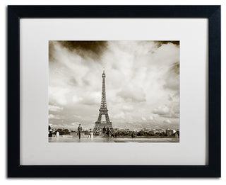 'Paris Eiffel Tower and Man' Matted Framed Canvas Art by Preston