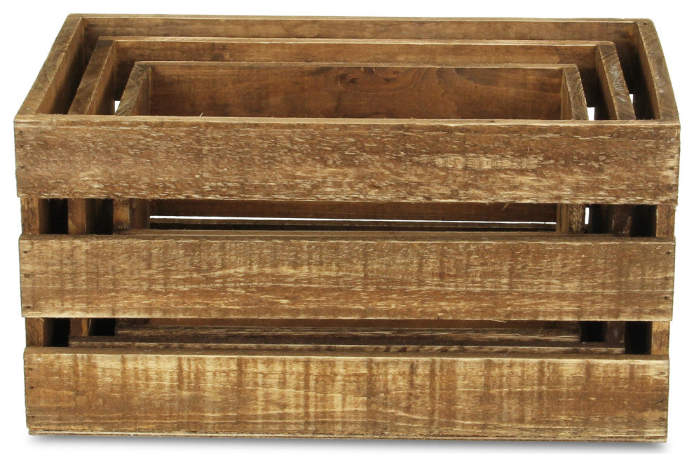 Set Of 3 Wood Slat Crate